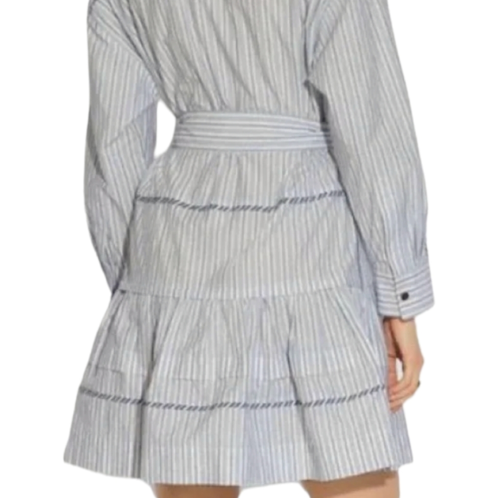 NWT Coach 1941 prairie Boho blue white striped shirt Dress ruffle SZ 8 - Picture 3 of 8